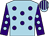 Light blue, purple spots, purple sleeves, light blue spots, light blue and purple striped cap