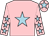 Pink, light blue star, pink sleeves, light blue stars, pink cap, light blue star