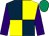 Dark blue and yellow (quartered), purple sleeves, emerald green cap