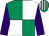 Emerald green and white (quartered), purple sleeves, emerald green and white striped cap
