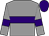 Grey body, purple hoop, grey arms, purple armlets, purple cap