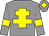 Grey body, yellow cross of lorraine, grey arms, yellow armlets, grey cap, yellow diamond