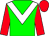 Green body, white chevron, red arms, red cap