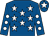 Royal blue, white stars, royal blue sleeves, white spots, royal blue cap, white star