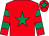 Red, emerald green star, hooped sleeves, red cap, emerald green star