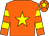 Orange, yellow star, hooped sleeves and star on cap