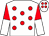 White, red spots, halved sleeves, white cap, red spots