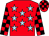red, light blue stars, red and black checked sleeves and cap