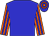 Blue, blue stripes on orange sleeves, orange hoops on cap