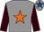 Grey, orange star, brown sleeves, grey cap, royal blue star