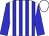 blue and white stripes, blue sleeves, white cap