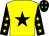 Yellow, black star, black sleeves, yellow stars, black cap, yellow stars
