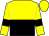 yellow and black halved horizontally, yellow sleeves, black armlets, yellow cap