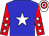 Blue body, white star, red arms, white stars, white cap, red hooped