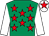 Emerald green, red stars, white sleeves, white cap, red star