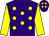 Purple, yellow spots, sleeves and spots on cap