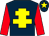 Dark blue, yellow cross of lorraine, red sleeves, dark blue cap, yellow star