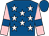 Royal blue, white stars, pink sleeves, royal blue armlets, royal blue cap