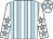 White and light blue stripes, white sleeves, light blue stars, white cap, light blue star