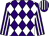 Purple and white diamonds, striped sleeves and cap