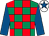 Emerald green & red check, royal blue sleeves, white cap, royal blue star