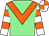 Light green, orange chevron, white & orange hooped sleeves, orange & white quartered cap