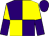 Purple and yellow (quartered), yellow and purple halved sleeves, purple cap