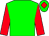 Green body, red arms, green cap, red diamond