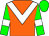 Orange body, white chevron, big-green arms, white armlets, big-green cap