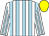 white, light blue striped, white sleeves, light blue striped, yellow cap