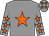 Grey body, orange star, grey arms, orange stars, grey cap, orange stars