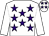 White body, purple stars, white arms, white cap, purple stars