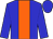blue, orange stripe, blue sleeves orange cap