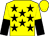 yellow, black stars, yellow and black halved sleeves, yellow cap