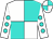 White and turquoise quartered, white sleeves, turquoise spots, quartered cap
