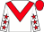 white, red chevron, red stars on sleeves, red cap