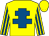 yellow with royal blue cross of lorraine, royal blue stripes on sleeves