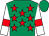 Emerald green, red stars, white sleeves, red armlets, emerald green cap