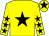 Yellow, black star, black stars on sleeves, black star on cap