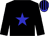 Black body, blue star, black arms, blue cap, black striped