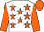 White, orange stars, orange sleeves, orange cap