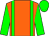Orange body, green braces, green arms, green cap