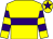 Yellow, purple hoop, hooped sleeves and star on cap