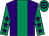 Purple, emerald green stripe, emerald green sleeves, purple stars, hooped cap