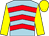 Light blue, red chevrons, yellow sleeves and cap