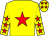 Yellow, red star, red stars on sleeves, red stars on cap
