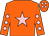 orange,  pink star, pink spots on sleeves and cap