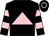 black, pink triangle, black sleeves, pink hoops, black cap, pink hoop