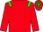 Red body, green epaulettes, red arms, red cap, green hooped