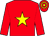 Red, yellow star, yellow hoops on cap